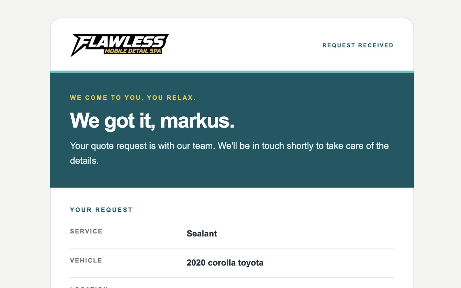 Automated first reply sent 47 seconds after a form submission