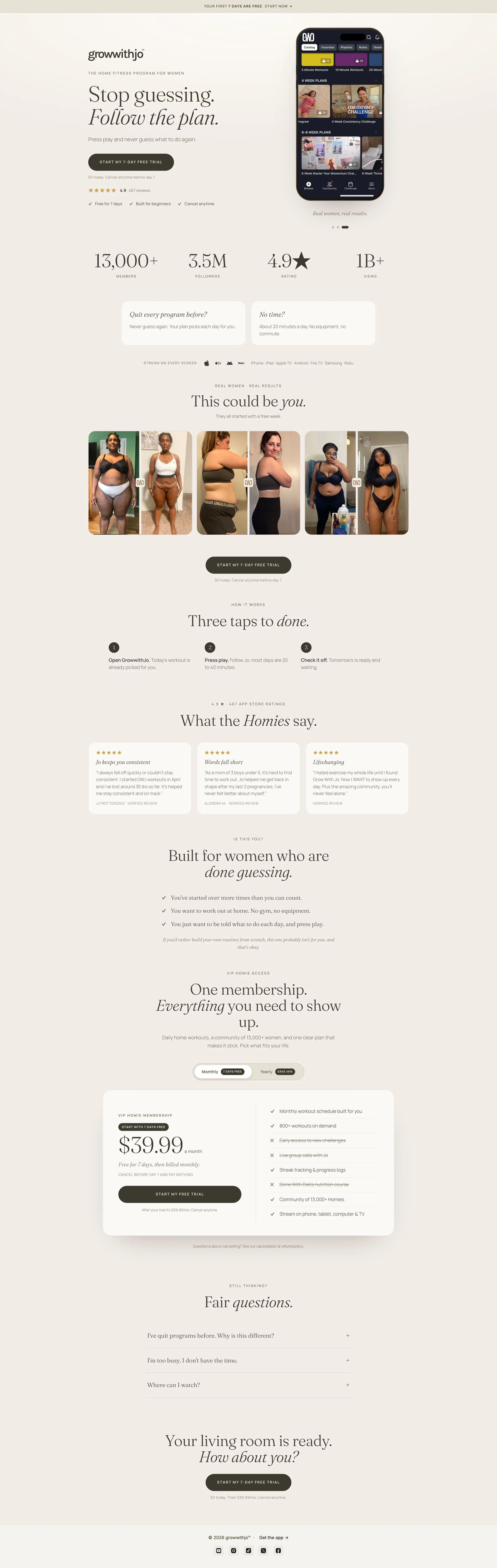 Grow With Jo TikTok landing page, full page