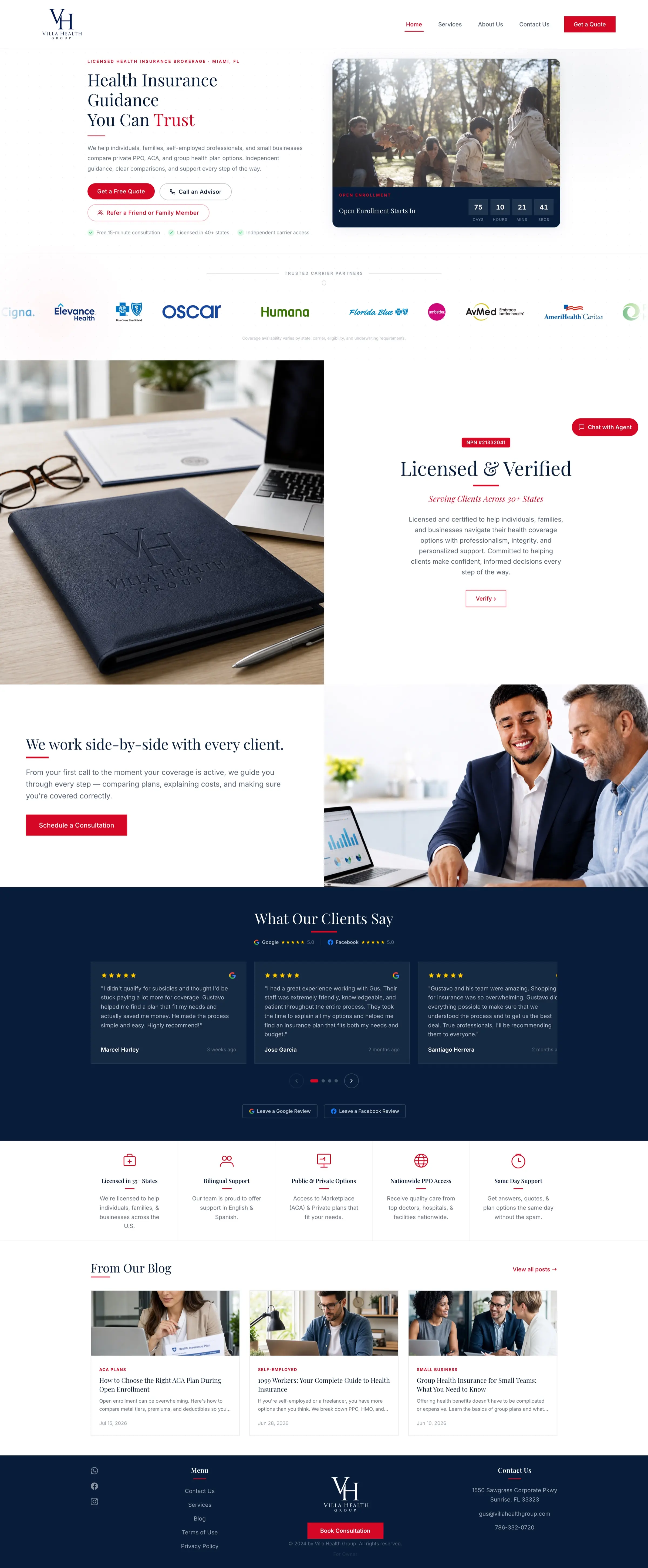 Villa Health Group website, full page