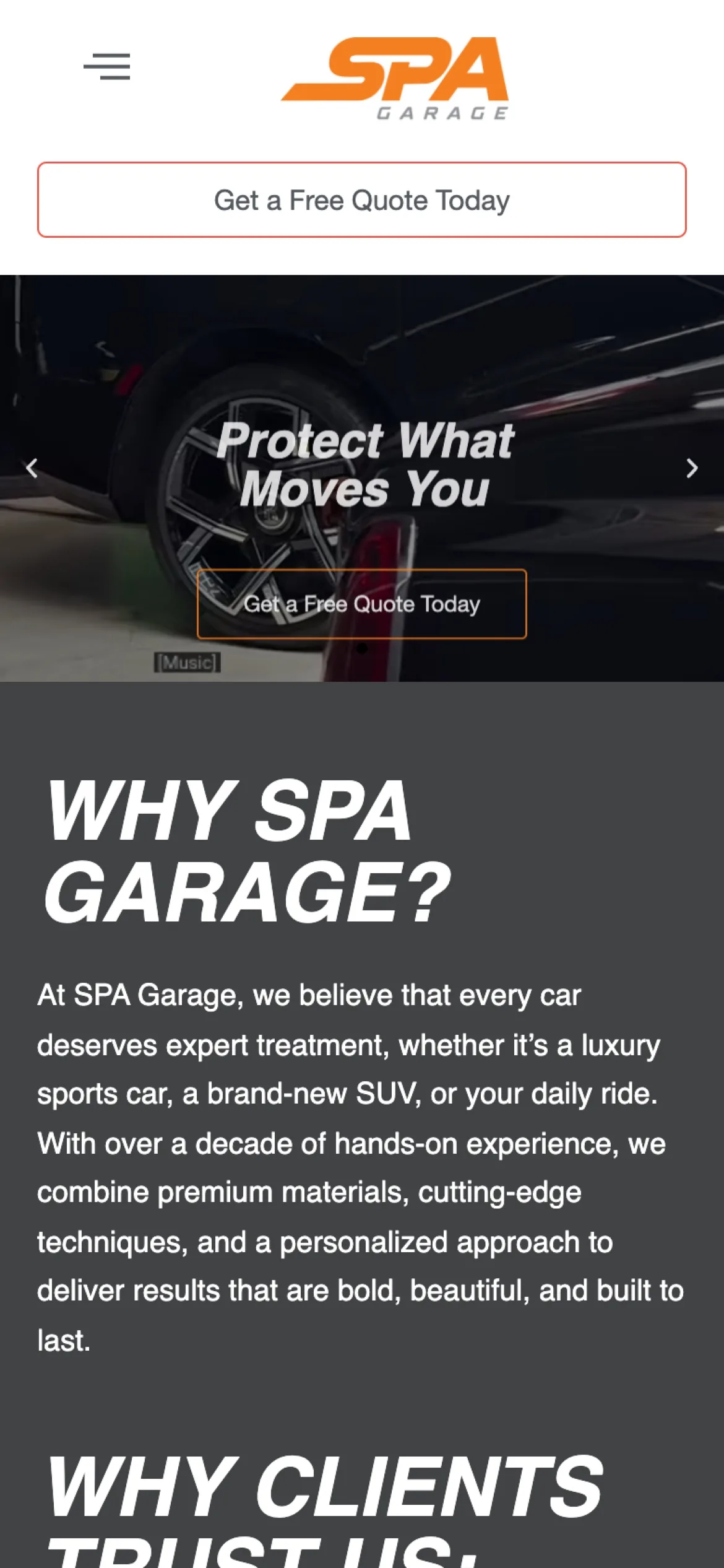 Spa Garage on mobile