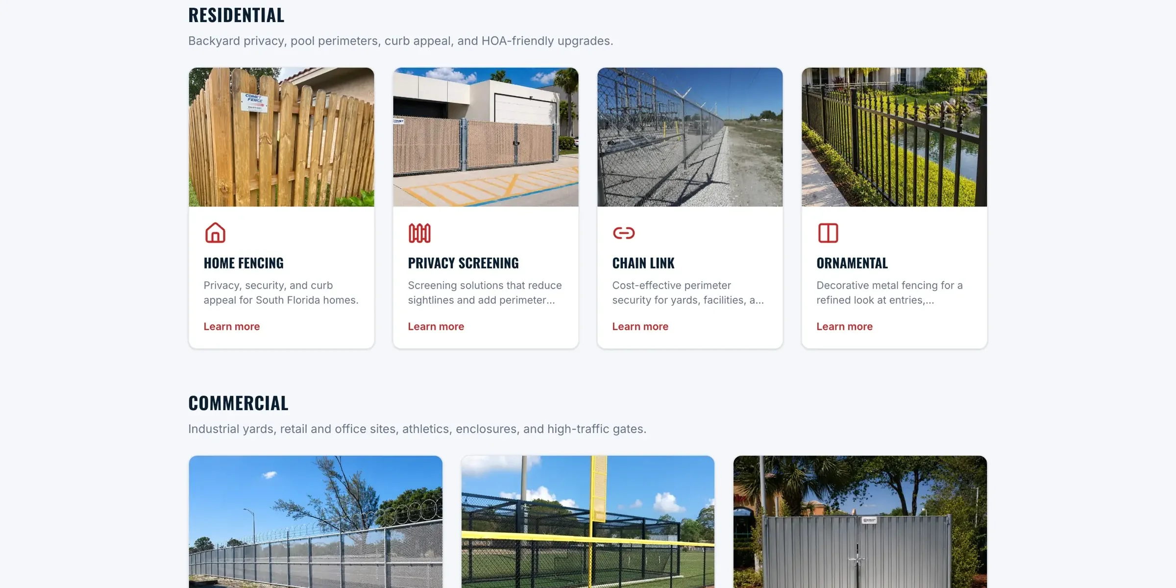 Comet Fence service categories